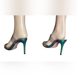 SCHUTZ Iridescent Blue Heels Clear Strappy Design Party Event Women 7B Fairytale